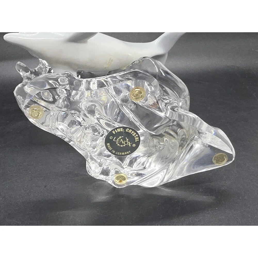 Vtg Lenox Porcelain China Grey Dolphin Crystal Clear Wave Figurine Statue 1995